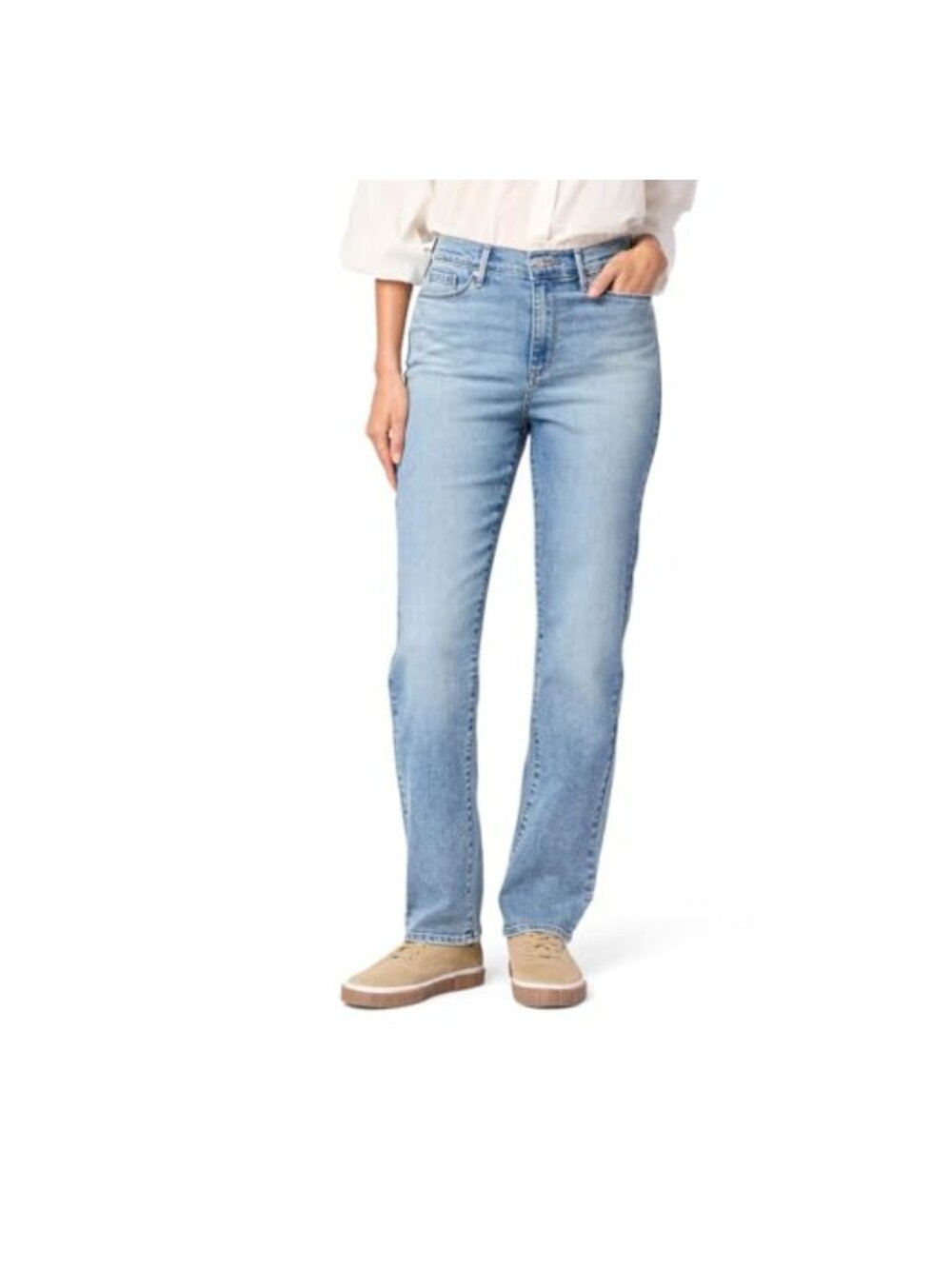 High-Rise Straight Leg Jeans with Stretch, 5-Pocket, Zip Fly, Women's Denim